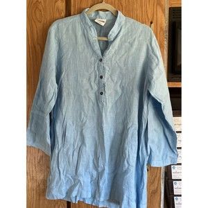 NEW California Threads Women’s Linen Tunic Top Light Blue Sz Small With Pockets